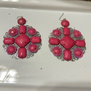 Pink and Silver Statement Earrings